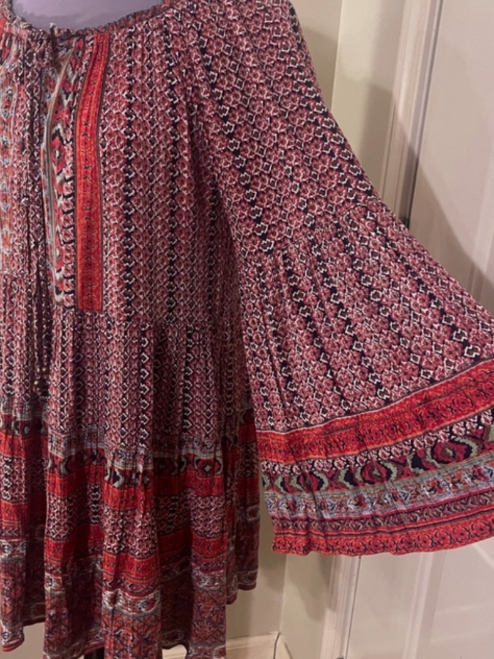 Angie Womens Medium Dress Smocked Bell Sleeve Bohemian Printed‎ Boho Tunic